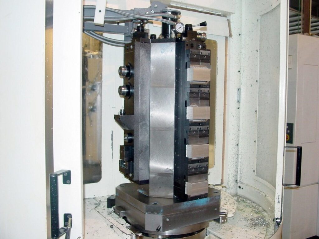 CNC tombstone fixture for multi-part production machining